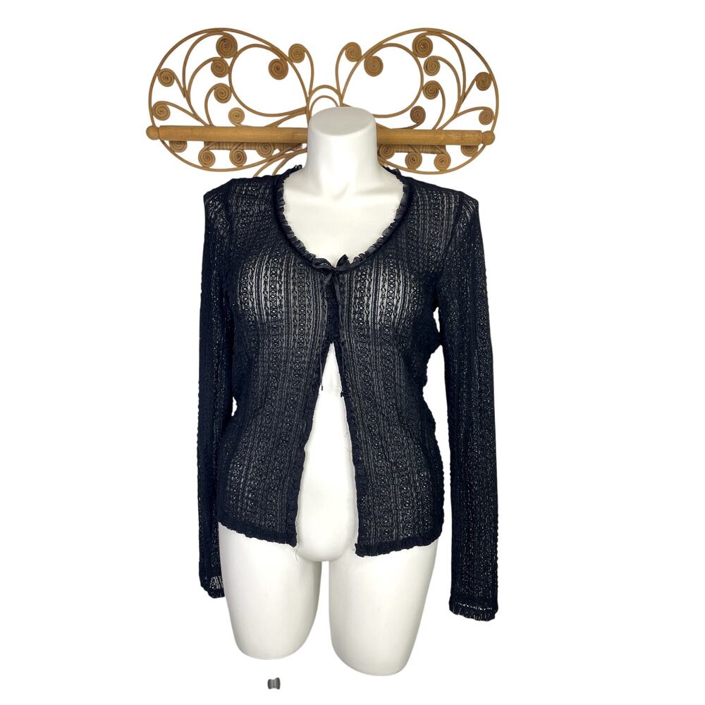 INC International Concepts vintage sheer open front top long sleeve black XL